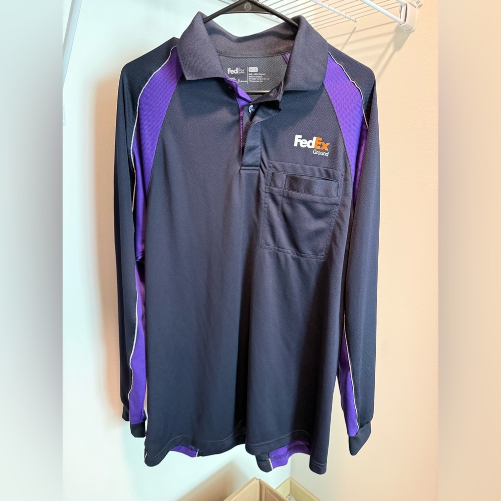 FedEx Black and Purple Polo Shirt Long Sleeve Size Large
